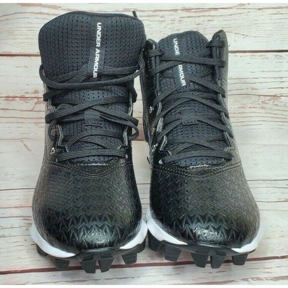 Under Armour Youth Cleated Sneakers Size 5Y – Black & White Embroidered - Picture 8 of 10